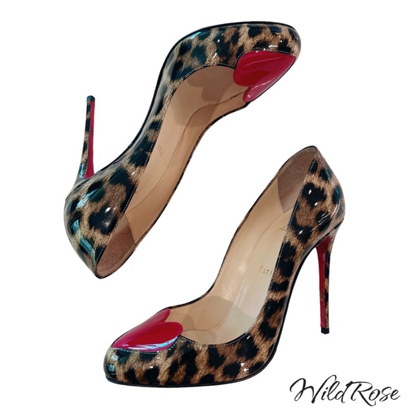 CHRISTIAN LOUBOUTIN Leopard Print Patent Leather Doracora Heart 100 Pumps - Picture 9 of 17
